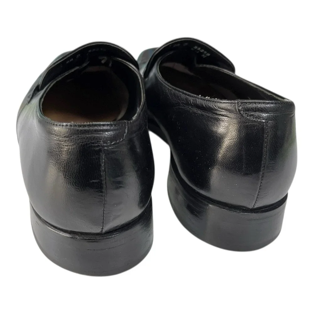 Florsheim 9.5 D Black Leather Loafers Braided Strap Apron Toe Dress Shoes 23258‎